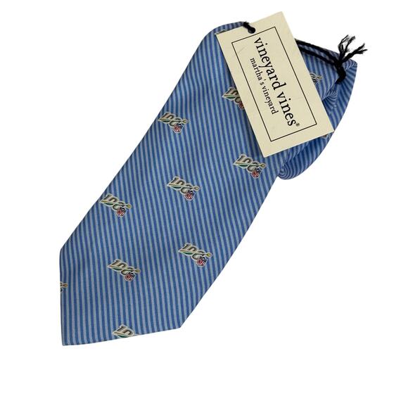 Vineyard Vines x NFL Logo Necktie Tie Mens 61" Classic Blue Striped Silk USA NWT - Picture 1 of 6